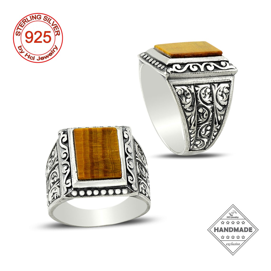 Tiger Eye 925 Sterling Silver Mens Ring Gemstone Turkish - Etsy