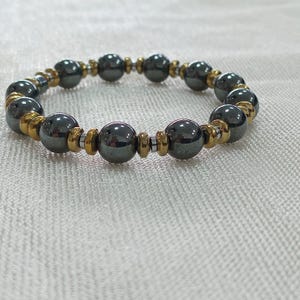 Smoke Colored Globe Hematite Bracelet, Stress Bracelet, Beaded Natural Stone Bracelet, Christmas Gift, Men&#39;s Jewelry Bracelet