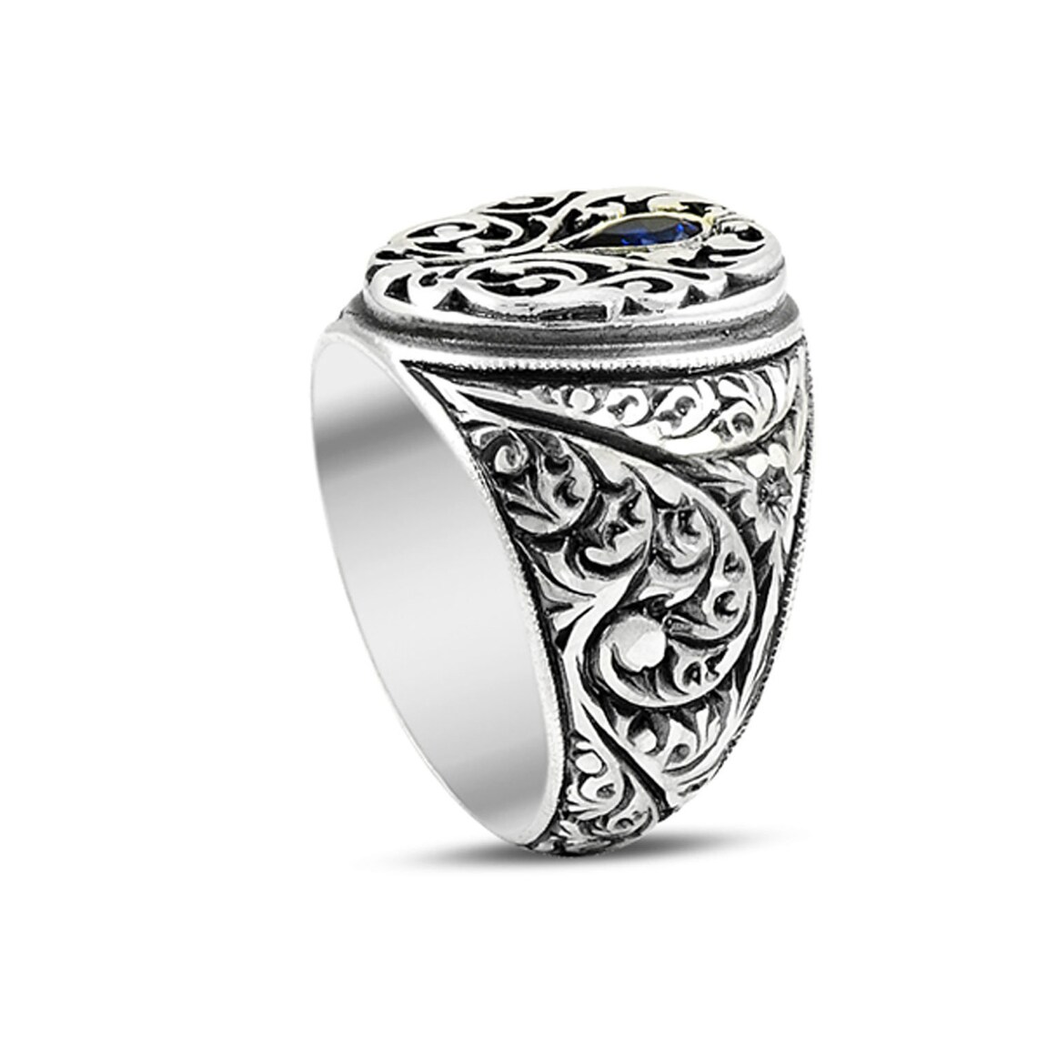 Blue Sapphire Ring Gemstone Ring Sterling Silver Mens Ring Etsy