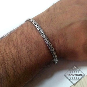 925 Sterling Silver Byzantine Flat Bracelet Anklet King&#39;s Bracelet 0,2 inches 5 mm Solid Silver Viking Chain Bracelet Gift for Men&#39;s Women&#39;s