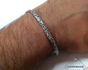 925 Sterling Silber Byzantiner Flach Armband Fußkette Königsarmband 0,2 Zoll 5 mm Massiv Silber Wikinger Kette Armband Geschenk für Männer Frauen