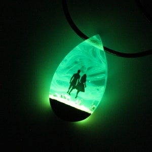 Aurora Borealis Wood Resin Jewelry Northern Lights Resin Necklace Wood Pendant Glow in the Dark Gift for Her Birthday Gift for Valentine