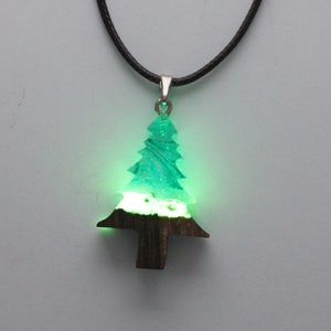 Christmas Tree Necklace Aurora Borealis Wood Resin Jewelry Northern Lights Resin Necklace Wood Pendant Glow in the Dark Gift for Her
