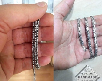 925 Sterling Silver Byzantine Flat Chain Necklace King&#39;s Necklace 0.2 inches (5 mm) Solid Silver Viking Chain Necklace Gift for Mens