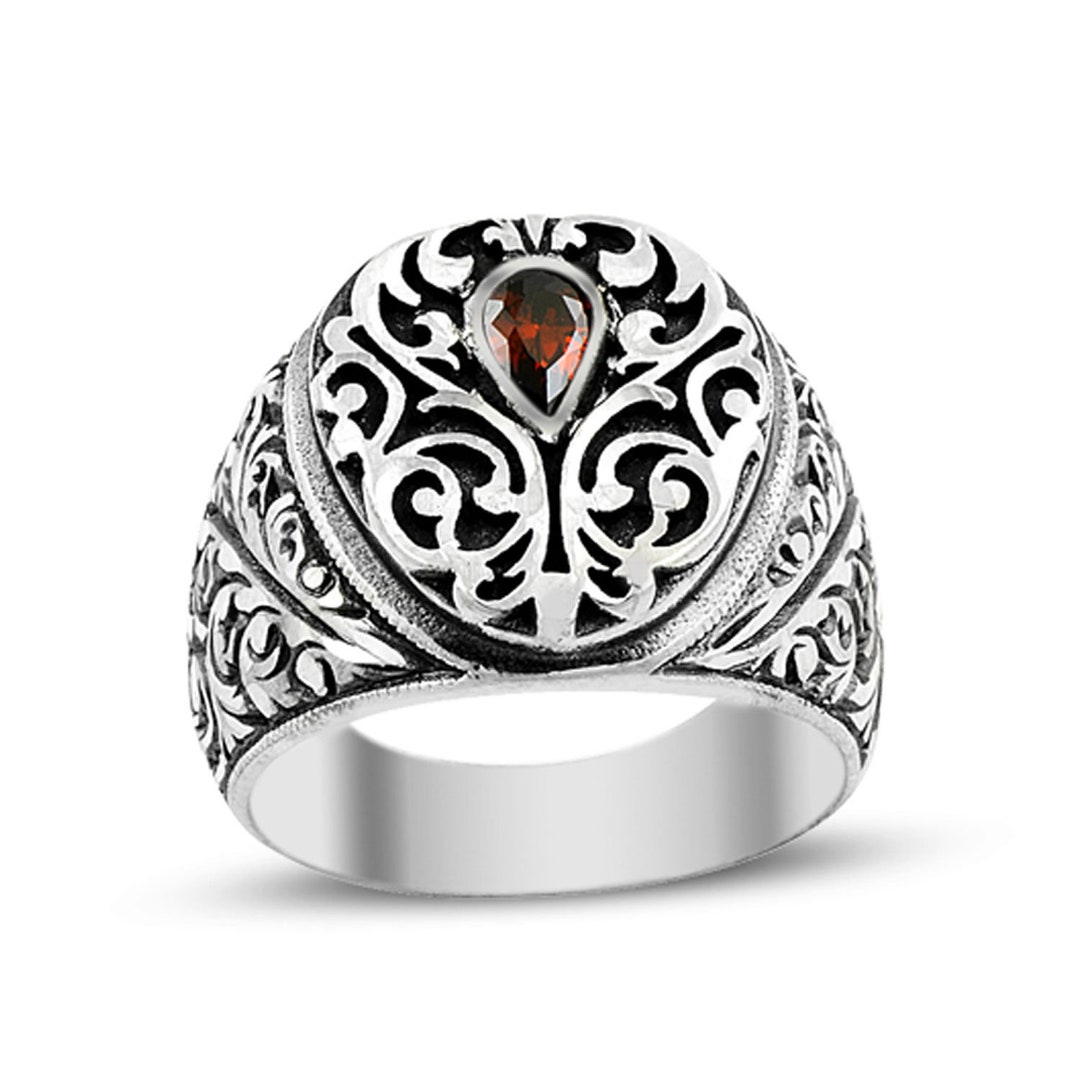 Handmade Engraving Ring Sterling Silver Mens Ring Red - Etsy