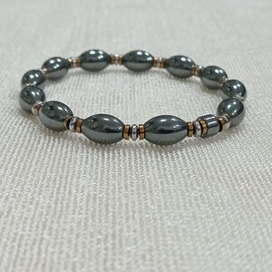 Smoke Colored Oval  Hematite Bracelet, Stress Bracelet, Beaded Natural Stone Bracelet, Christmas Gift, Men&#39;s Jewelry Bracelet