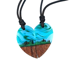 Necklace for Couples Valentines Necklace Aurora Borealis Wood Resin Jewelry Northern Lights Resin Necklace Wood Pendant Glow in the Dark
