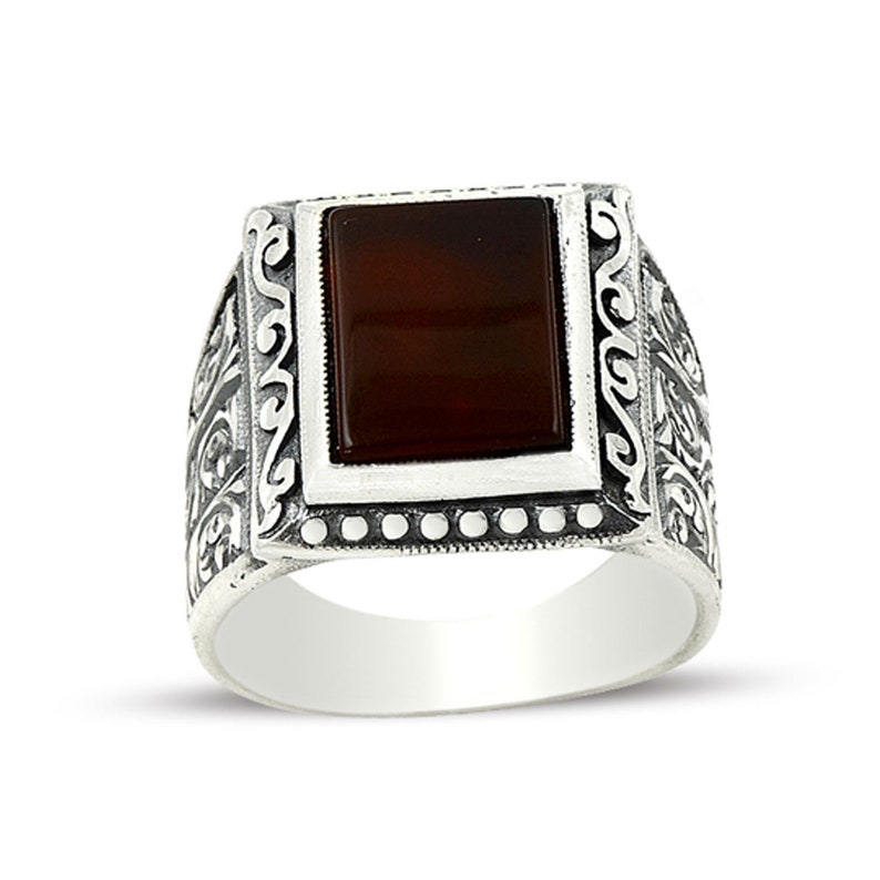 Gemstone Ring Handmade Jewelry 925 Solid Silver Gift Ring Sterling Silver Mens Ring Handcarved Accessory Agate Ring Exclusive Ring