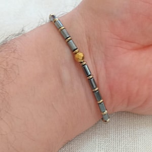 Natural 6mm Hematite Bracelet , Magnetic Therapy Bracelet with Magnetic Clasp, Gray Magnetic Hematite Jewelry, Gemstone, Gift for him