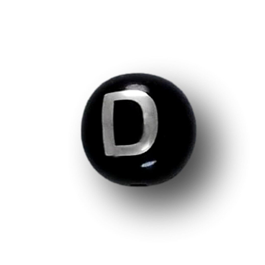 Alphabet Letter Beads, 1000 Sterling Silver Inlaid Beads, Round Gemstone Jet Stone Ball Letter