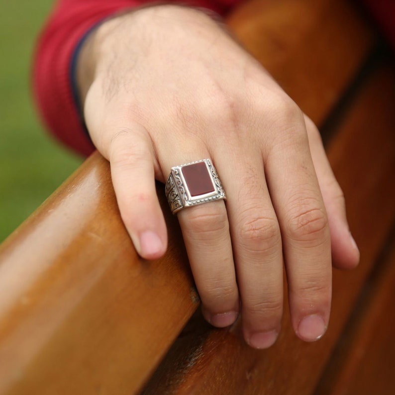 Gemstone Ring Handmade Jewelry 925 Solid Silver Gift Ring Sterling Silver Mens Ring Handcarved Accessory Agate Ring Exclusive Ring