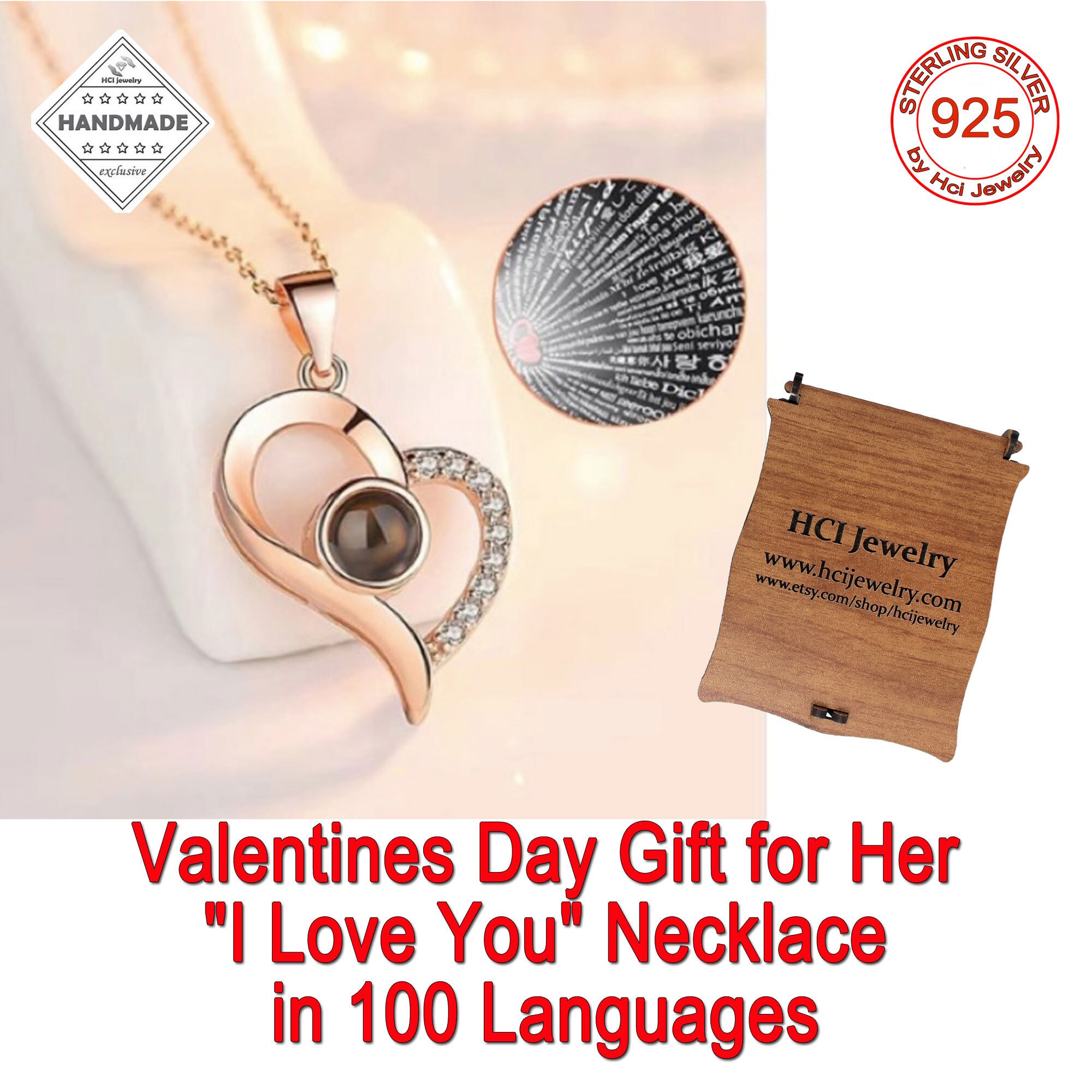 Heart necklace that says 2024 i love you