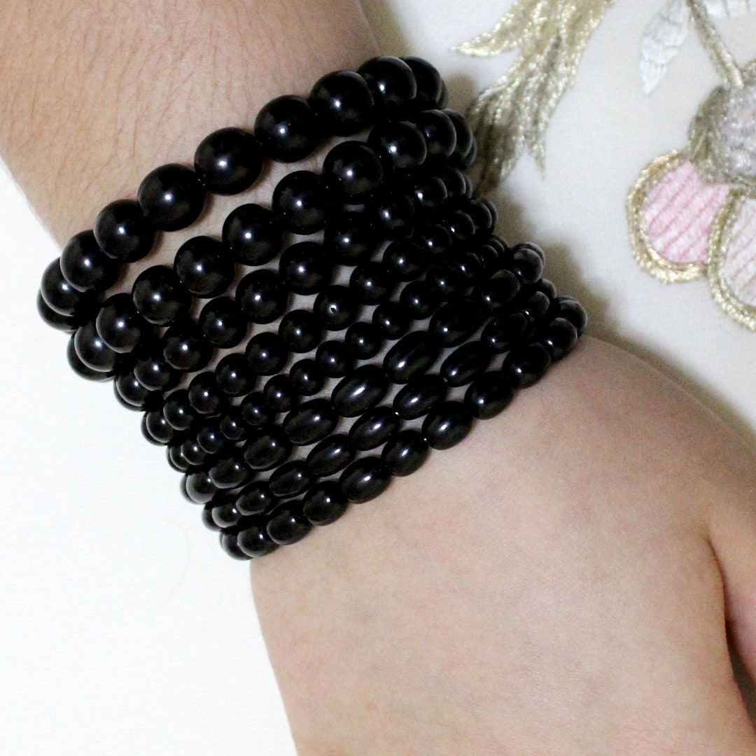 Jet Stone Black Gemstone Beads Bracelet, Healing Protection