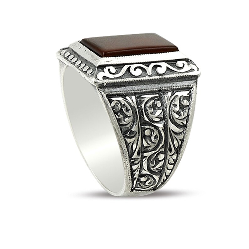 Gemstone Ring Handmade Jewelry 925 Solid Silver Gift Ring Sterling Silver Mens Ring Handcarved Accessory Agate Ring Exclusive Ring