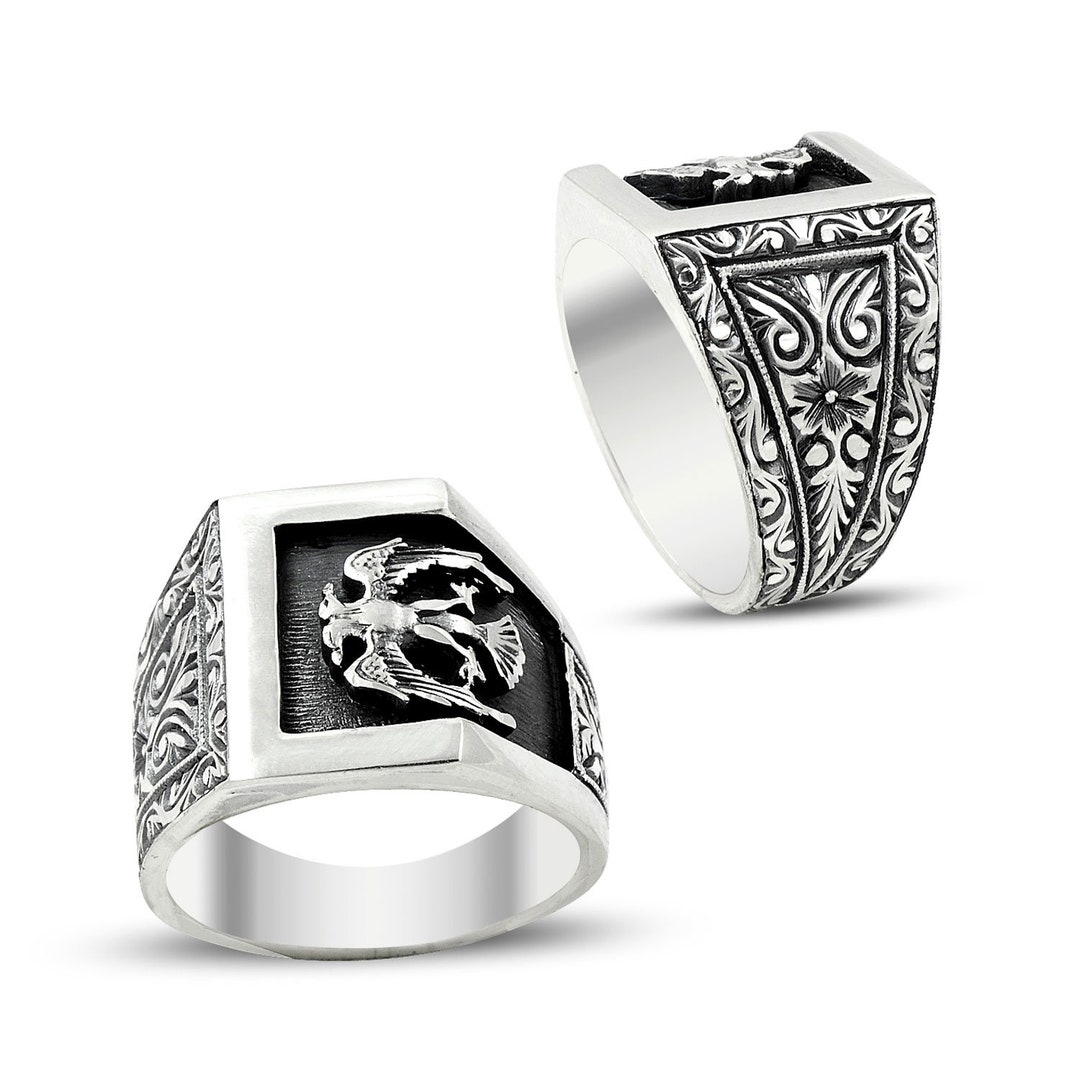 Double Headed Eagle Ring 925 Sterling Silver Mens Viking - Etsy