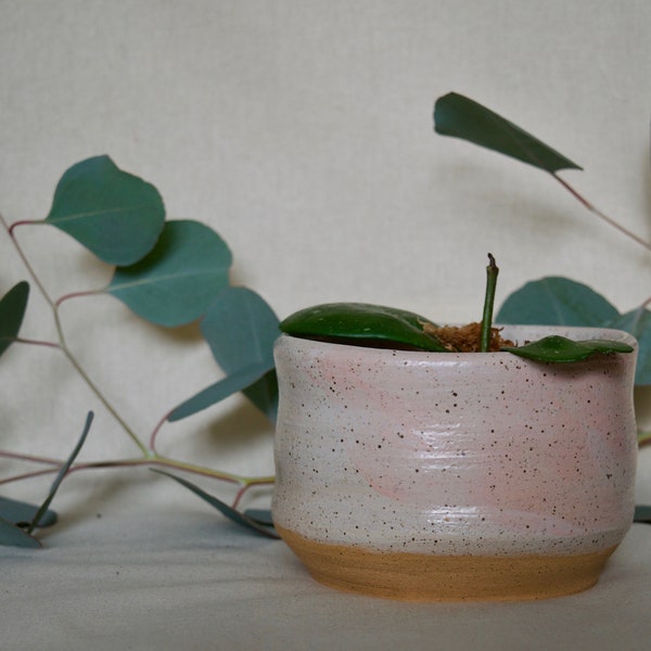 Handmade Modern Ceramic Planter with pop of blush