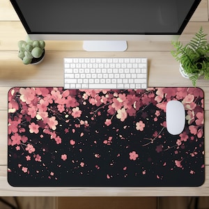 ピンクの桜の花のマウスパッド - かわいい紫色のデスクマット - 大型ゲーミングマウスパッド - 美しいデスクマット - 柔らかいベビーピンクのデスクマット