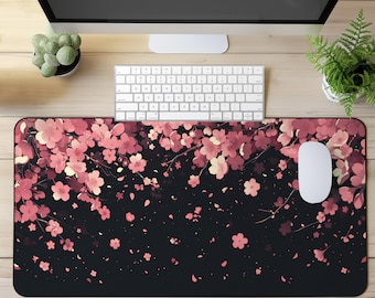 Pink Sakura Flowers Mouse Pad - Cute purple desk mat - Large gaming mouse pad - Desk mat aesthetic - Soft baby pink desk mat