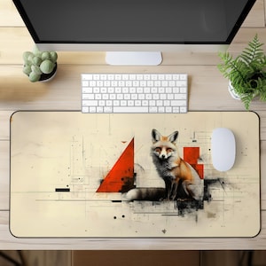 Surreal Fox Gaming Mouse Pad: Minimalist Desk Mat, Kitsune Art