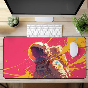 Alfombrilla de ratón espacial futurista - Alfombrilla de escritorio con dibujos de arte espacial - Alfombrilla de ratón grande para juegos - Espacio impresionante - Colores vibrantes - Aventura cósmica