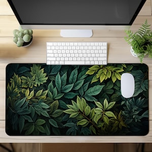 Deep forest Gaming Mouse Pad - Green leaves aesthetic - Large gaming mouse pad - Gamer desk mat - Nature inspired desk mat