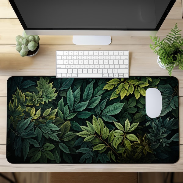 Deep Forest Gaming Mouse Pad - Esthetische groene bladeren - Grote gaming-muismat - Gamer-bureaumat - Op de natuur geïnspireerde bureaumat