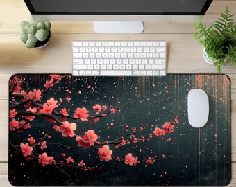 Sakura Flowers Mouse Pad - Cute pink desk mat - Large gaming mouse pad - Desk mat aesthetic - Boho office decor - Vintage Romantic gift