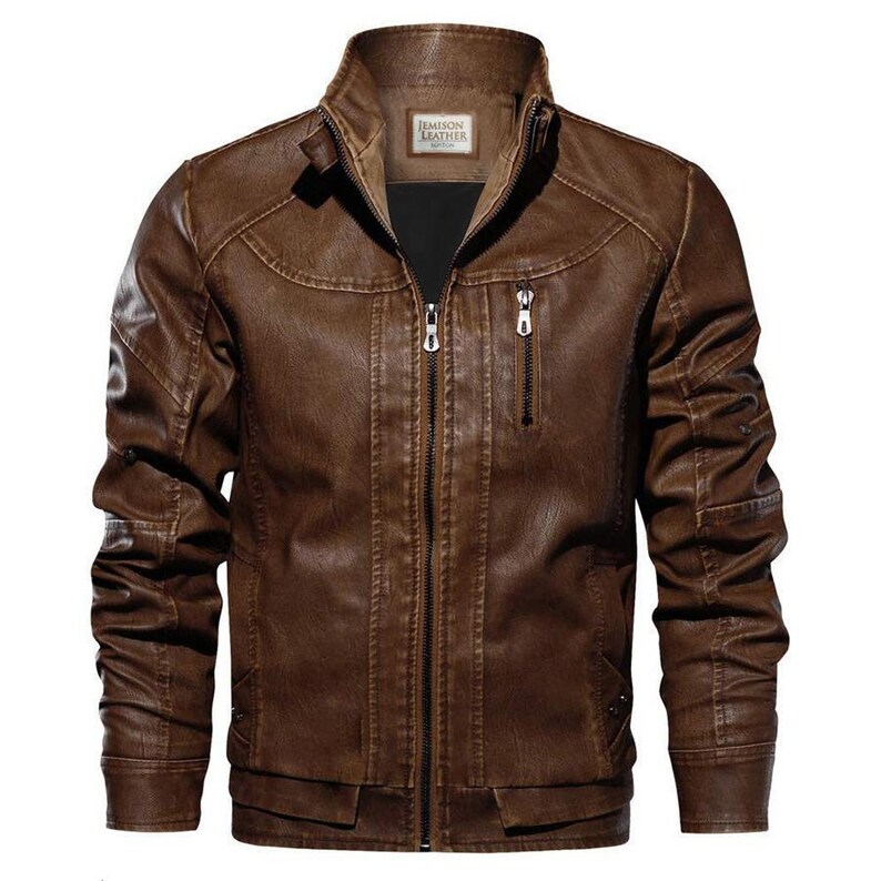 Jemison Leather Modern Fit Moto Brown Jacket