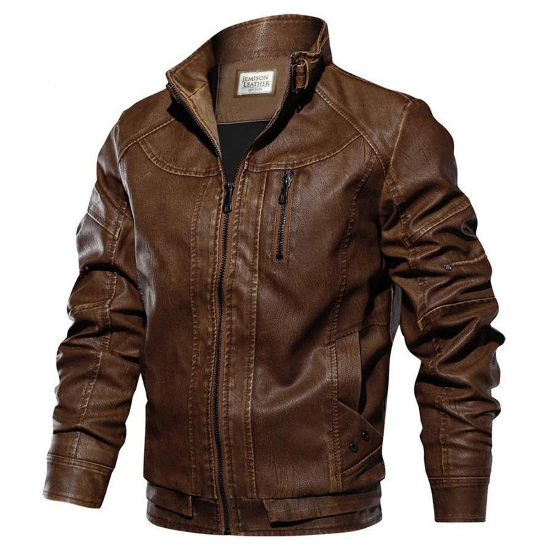 Jemison Leather Modern Fit Moto Brown Jacket