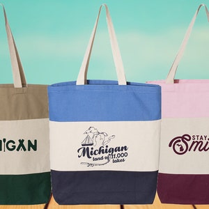 Michigan Great Lakes Girl Patch Canvas Tote Bag