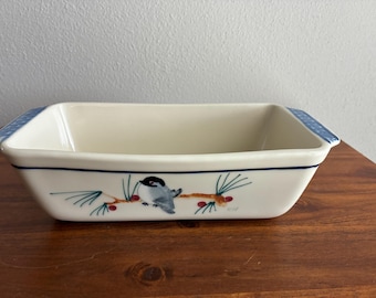 Vintage Hartstone Pottery “Chickadee and Pine” Loaf Pan