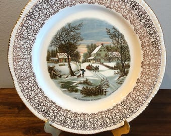 Currier & Ives “The Homestead in Winter” by Homer Loughlin 10” Dinner Plate