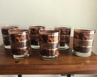 Set of 6 Georges Briard MCM Gold and Marbled Rocks Glasses