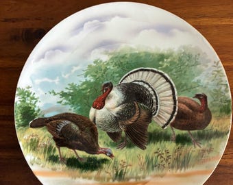 Vintage Three Crown China 10.5” Porcelain Turkey Plate ca. early 1900’s