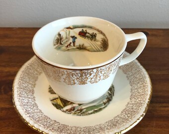 Currier & Ives “The Farmer’s Home - Winter” by Homer Loughlin Tea Coffee Cup and Saucer