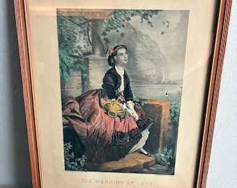 Currier & Ives - 152 Nassau St., New York - “The Morning of Love.” Lithograph Framed