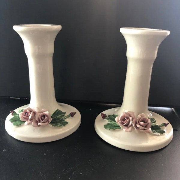 Vintage L'Atelier Capodimonte Candlestick Holders Made in Italy