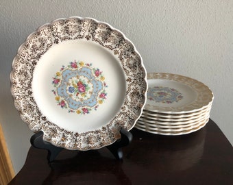 American Limoges Lyric 22 K Gold 6..25” Bread & Butter Plates (Set of 8) - Excellent Condition