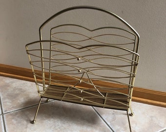 Vintage MCM Hollywood Regency Magazine Rack Holder Gold