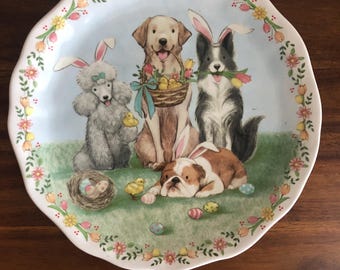 Pier 1 Dog Easter Parade 9 Inch Ironstone Plate
