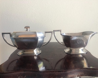 Barbour Silver Company BSCEP Monogrammed Art Deco Creamer & Sugar 7700