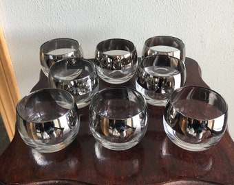 Set of 8 Silver Edged 4 Ounce Roly Poly Glasses