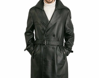 iCJJL 2019 Mens Faux Leather Long Trench Coat The Matrix Neo Long Jacket Coat Gothic Winter Jacket S-5XL