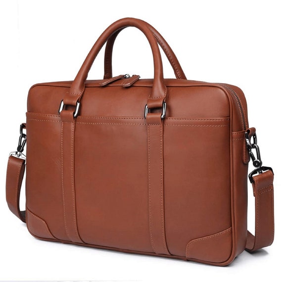 NOORA Personalized Brown Leather Messenger Bag Laptop Backpack | Etsy