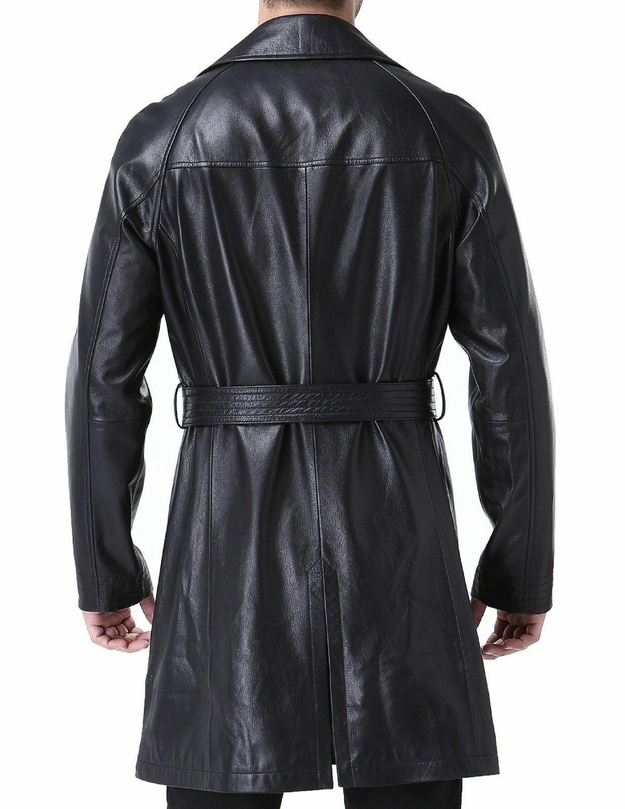 NOORA vintage 80s Genuine Black Real Leather Trench Mac Coat | Etsy