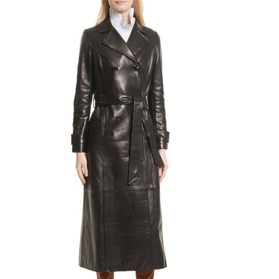NOORA NEW HEAVY Black Leather Trench Coat Women's Genuine | Etsy