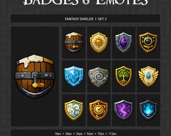 Escudos de Fantasia [Conjunto 2] Emblemas e Emotes para Transmissão (Arquivo Digital)