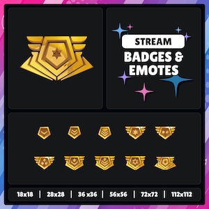 Military Badge | Rank | Gold | Twitch - YouTube - Discord - Kick | Sub Badges - Points - Bits - Emotes | Streaming