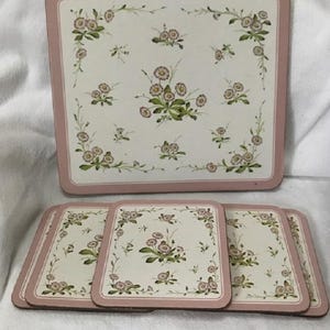 Pimpernel Daisies Trivet & 5 Coasters Set Cork-Backed Vintage Floral Original Coaster Box