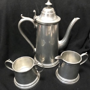 Sheffield Pewter Coffee Tea 3-Piece Set Pot Sugar & Creamer Traditional Classic England